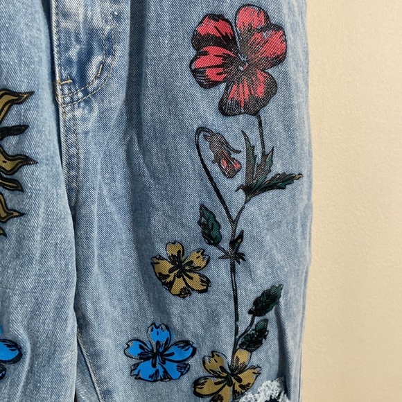 New Floral Celestial Sun Distressed High waist straight leg Ripped Jeans XL Boho - Picture 4 of 7